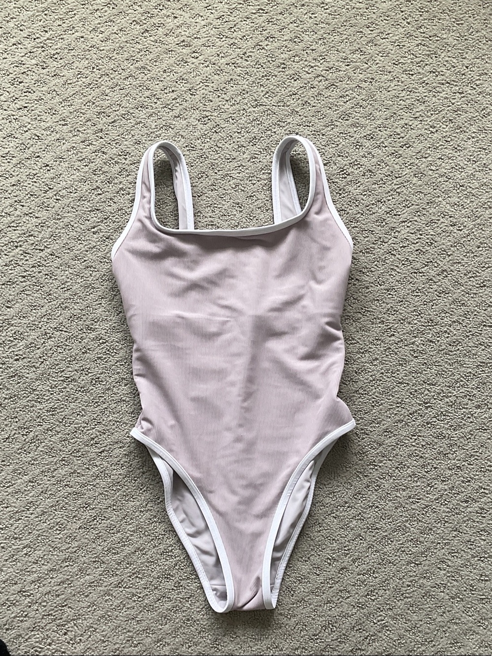 LainSnow Dusty Pink One-Piece Swimsuit with White Trim 0546
